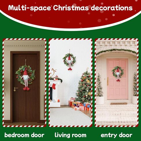 17.5" Door Decoration Gnome Wreath - Illuminated Holiday Door Hanger with Warm Lights, Santa's Helper Themed Wall Decor for Festive Home & Party in Saudi Arabia