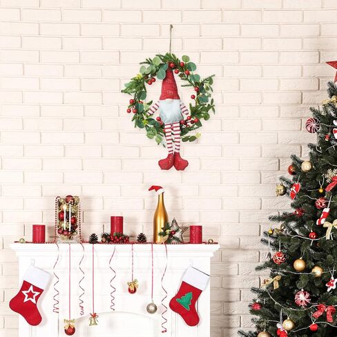 17.5" Door Decoration Gnome Wreath - Illuminated Holiday Door Hanger with Warm Lights, Santa's Helper Themed Wall Decor for Festive Home & Party in Saudi Arabia
