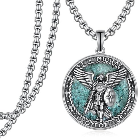St Michael Pendant for Men 925 Sterling Silver St Michael Necklace Amulet Pendent Necklace Religious Jewelry Gifts for Men in Saudi Arabia