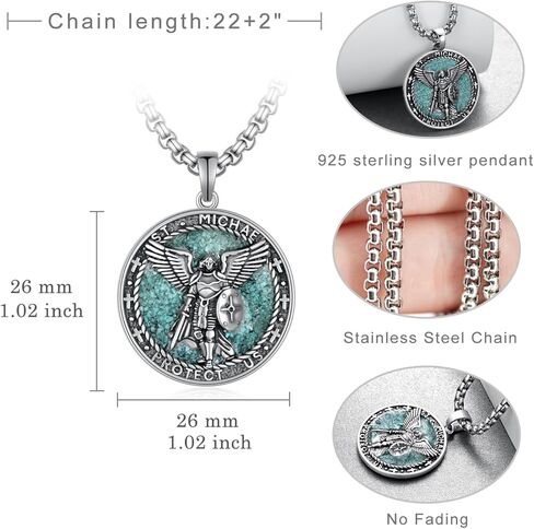 St Michael Pendant for Men 925 Sterling Silver St Michael Necklace Amulet Pendent Necklace Religious Jewelry Gifts for Men in Saudi Arabia