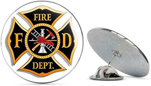 أسود وذهبي FD Fire Department على شكل مالطي (قسم إطفاء كبير) 8 معدن 0.75 بوصة قبعة طية صدر السترة دبوس ربط دبوس خلفي in Kuwait