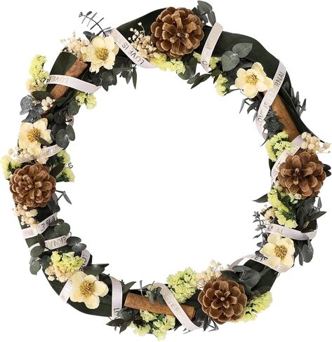 14 Inch Front Door Wreath - Natural Anemone Eucalyptus Wreath with Rattan Base, Eucalyptus & Myosotis Design for Thanksgiving,Christmas,Wedding and Party Decor(EucalyptusGarden) in Saudi Arabia
