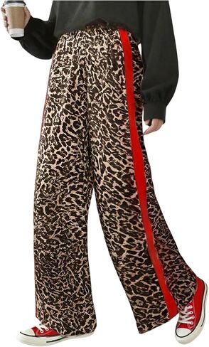 Women's Cheetah Leopard Pants Elastic Waist Wide Leg Baggy Sweatpants Y2k Rave Trousers Streetwear in Kuwait