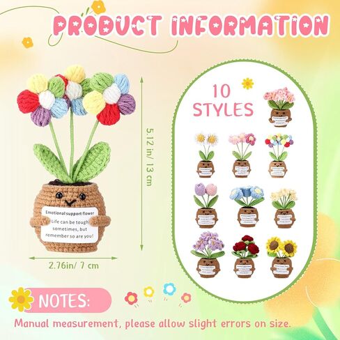 10 Pcs Valentine Crochet Flowers Appreciation Positive Gift Bulk Handmade Knitted Flowers with Positive Quotes for Employee Coworkers Teacher Gifts and Office Desk Decor(Multiple) in Saudi Arabia