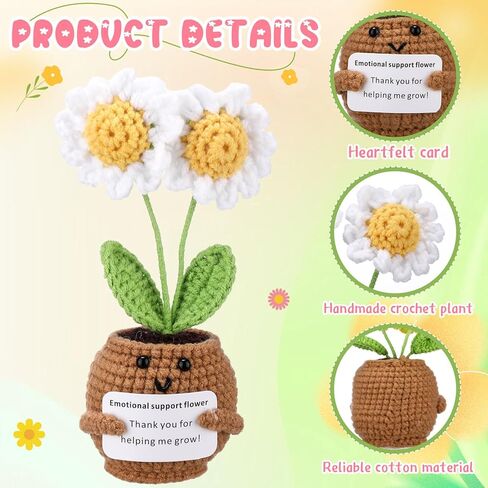 10 Pcs Valentine Crochet Flowers Appreciation Positive Gift Bulk Handmade Knitted Flowers with Positive Quotes for Employee Coworkers Teacher Gifts and Office Desk Decor(Multiple) in Saudi Arabia