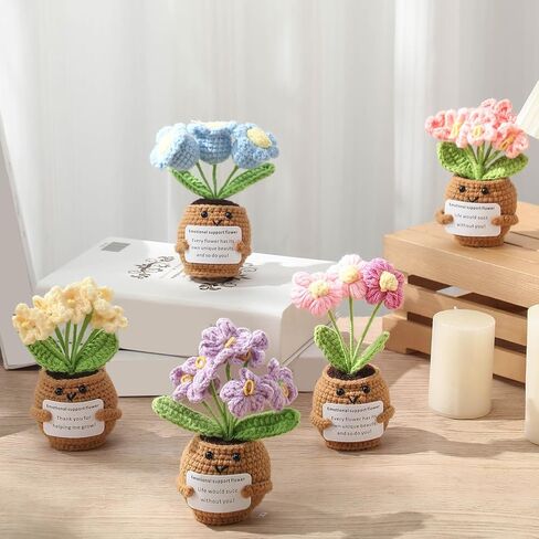 10 Pcs Valentine Crochet Flowers Appreciation Positive Gift Bulk Handmade Knitted Flowers with Positive Quotes for Employee Coworkers Teacher Gifts and Office Desk Decor(Multiple) in Saudi Arabia