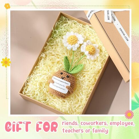 10 Pcs Valentine Crochet Flowers Appreciation Positive Gift Bulk Handmade Knitted Flowers with Positive Quotes for Employee Coworkers Teacher Gifts and Office Desk Decor(Multiple) in Saudi Arabia