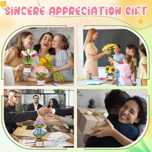 10 Pcs Valentine Crochet Flowers Appreciation Positive Gift Bulk Handmade Knitted Flowers with Positive Quotes for Employee Coworkers Teacher Gifts and Office Desk Decor(Multiple) in Saudi Arabia