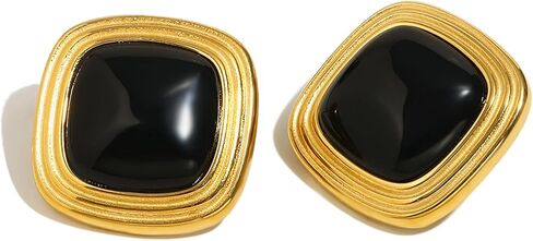 RAUCHBE Big Chunky Gold Earrings for Women Vintage Black Oval Earring Onyx Statement Earrings Trendy Jewelry in Kuwait