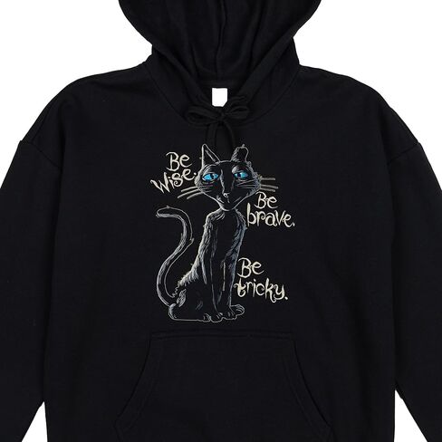 سترة Bioworld Coraline Black Cat Be Wise Be Brave Be Tricky النسائية ذات القلنسوة ذات الأكمام الطويلة باللون الأسود in Saudi Arabia