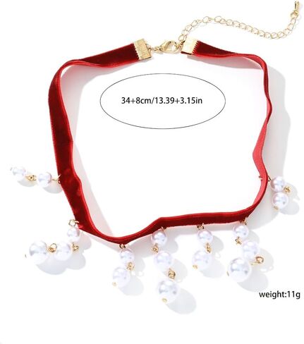Red Velvet Choker Necklace for Women Vintage Velvet Choker Sexy Pearl Crystal Tassel Necklace New Years Holiday Festival Prom Jewelry in Saudi Arabia
