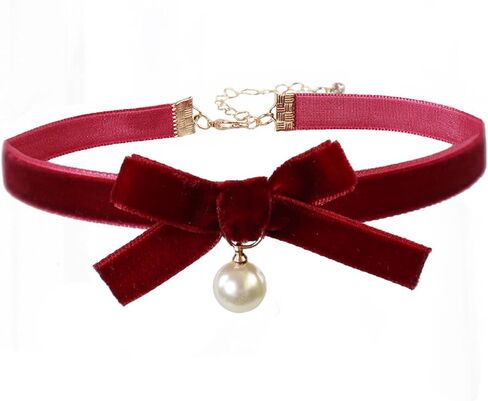 Red Velvet Choker Necklace for Women Vintage Velvet Choker Sexy Pearl Crystal Tassel Necklace New Years Holiday Festival Prom Jewelry in Saudi Arabia