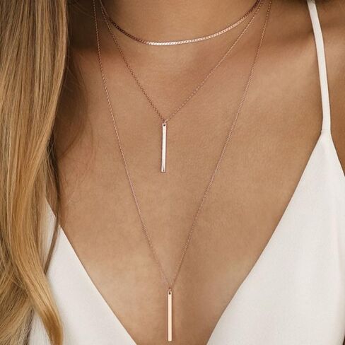 Layered Necklaces for Women Dainty 14k Gold/Sterling Silver Choker Necklace Simple Gold Plated CZ Jewelry Necklaces for Women Trendy Gifts in Saudi Arabia