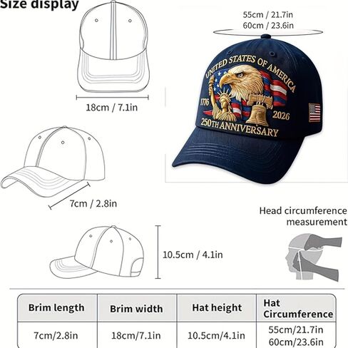 United States 250th Anniversary Baseball Hat, Adjustable Patriotic USA Baseball Cap for Men Women in Saudi Arabia
