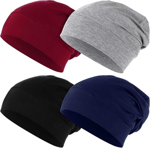 Syhood 4 Pieces Satin Lined Sleep Caps for Women Skull Beanie Elastic Slouchy Night Bonnet Hat in Saudi Arabia