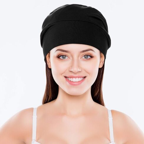 Syhood 4 Pieces Satin Lined Sleep Caps for Women Skull Beanie Elastic Slouchy Night Bonnet Hat in Saudi Arabia