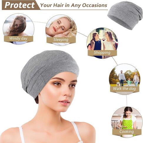 Syhood 4 Pieces Satin Lined Sleep Caps for Women Skull Beanie Elastic Slouchy Night Bonnet Hat in Saudi Arabia