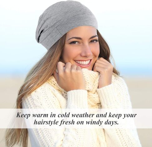 Syhood 4 Pieces Satin Lined Sleep Caps for Women Skull Beanie Elastic Slouchy Night Bonnet Hat in Saudi Arabia