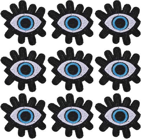 CHGCRAFT 9Pcs Lucky Evil Eye Iron On Patches Stick On Patch Costume Accessories Evil Eye Appliques for Jacket Jeans Quilt Backpack Black 3x2.6x0.06in in Saudi Arabia