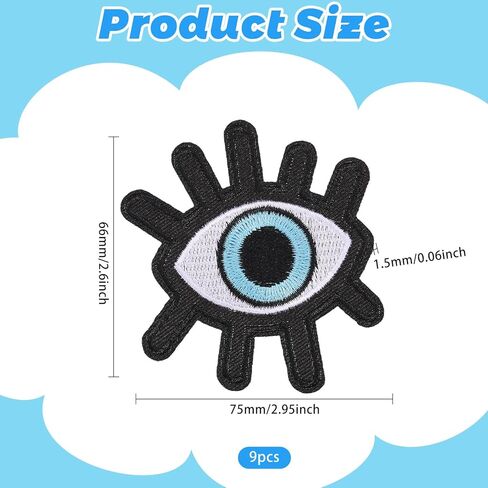 CHGCRAFT 9Pcs Lucky Evil Eye Iron On Patches Stick On Patch Costume Accessories Evil Eye Appliques for Jacket Jeans Quilt Backpack Black 3x2.6x0.06in in Saudi Arabia