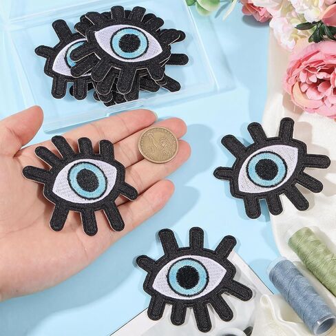 CHGCRAFT 9Pcs Lucky Evil Eye Iron On Patches Stick On Patch Costume Accessories Evil Eye Appliques for Jacket Jeans Quilt Backpack Black 3x2.6x0.06in in Saudi Arabia