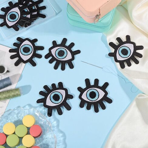 CHGCRAFT 9Pcs Lucky Evil Eye Iron On Patches Stick On Patch Costume Accessories Evil Eye Appliques for Jacket Jeans Quilt Backpack Black 3x2.6x0.06in in Saudi Arabia