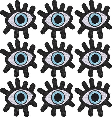 CHGCRAFT 9Pcs Lucky Evil Eye Iron On Patches Stick On Patch Costume Accessories Evil Eye Appliques for Jacket Jeans Quilt Backpack Black 3x2.6x0.06in in Saudi Arabia