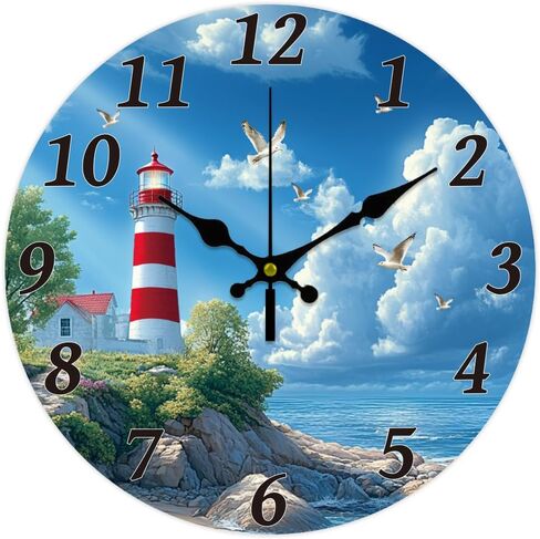 CHGCRAFT ساعة حائط منارة المحيط 12 بوصة تعمل بالبطارية ساعة حائط غير موقوتة ساعة ديكور صامتة لديكور المنزل وغرفة النوم in Saudi Arabia