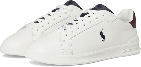 POLO RALPH LAUREN Men's Heritage Court II Nappa Leather Sneakers Off-White/Navy/Wine 8 Medium in Saudi Arabia