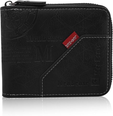 Soft PU Men Wallet, Large Capacity Zipper Wallet with 4 Cards Slots 2 ID Windows 1 Button Small Bag 2 Zipper Pockets 1 Cash Compartment Business Card Holder Wallet for Men(Black) in Saudi Arabia