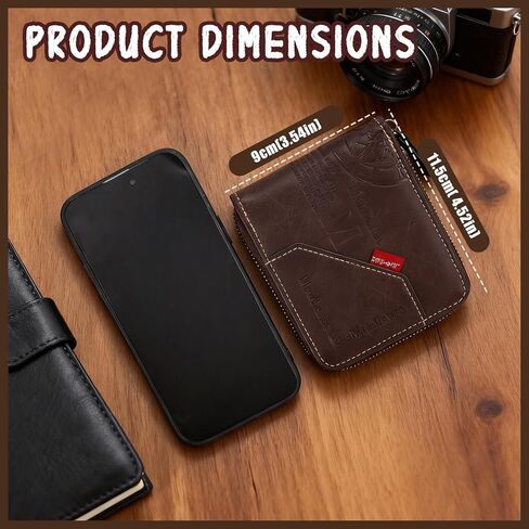 Soft PU Men Wallet, Large Capacity Zipper Wallet with 4 Cards Slots 2 ID Windows 1 Button Small Bag 2 Zipper Pockets 1 Cash Compartment Business Card Holder Wallet for Men(Black) in Saudi Arabia