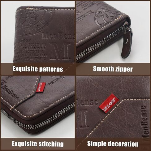 Soft PU Men Wallet, Large Capacity Zipper Wallet with 4 Cards Slots 2 ID Windows 1 Button Small Bag 2 Zipper Pockets 1 Cash Compartment Business Card Holder Wallet for Men(Black) in Saudi Arabia