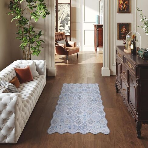 Moroccan 2x6 Rug Runner for Hallways, Unique Scalloped Ultra-Thin Soft Washable Rug, Non-Slip Stain Resistant Lightweight Low-Pile Carpet for Living Room Bedroom Dining Room Office (Purple) in Saudi Arabia