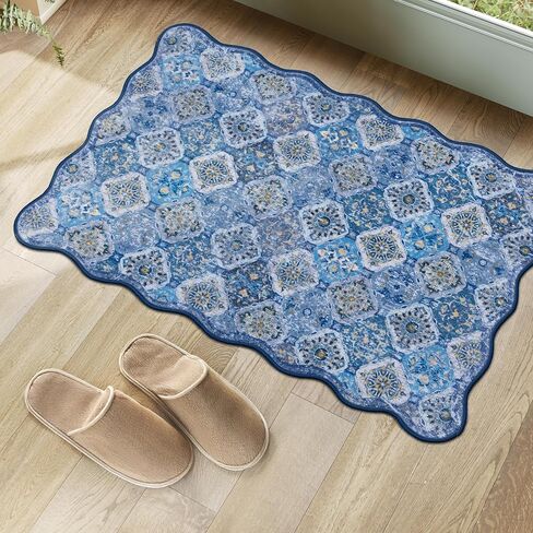 Moroccan 2x6 Rug Runner for Hallways, Unique Scalloped Ultra-Thin Soft Washable Rug, Non-Slip Stain Resistant Lightweight Low-Pile Carpet for Living Room Bedroom Dining Room Office (Purple) in Saudi Arabia