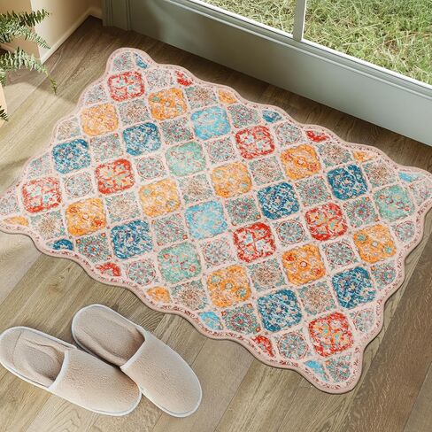 Moroccan 2x6 Rug Runner for Hallways, Unique Scalloped Ultra-Thin Soft Washable Rug, Non-Slip Stain Resistant Lightweight Low-Pile Carpet for Living Room Bedroom Dining Room Office (Purple) in Saudi Arabia