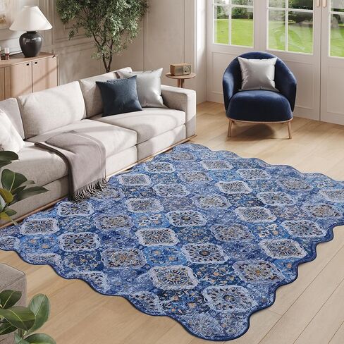 Moroccan 2x6 Rug Runner for Hallways, Unique Scalloped Ultra-Thin Soft Washable Rug, Non-Slip Stain Resistant Lightweight Low-Pile Carpet for Living Room Bedroom Dining Room Office (Purple) in Saudi Arabia