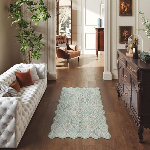 Moroccan 2x6 Rug Runner for Hallways, Unique Scalloped Ultra-Thin Soft Washable Rug, Non-Slip Stain Resistant Lightweight Low-Pile Carpet for Living Room Bedroom Dining Room Office (Purple) in Saudi Arabia