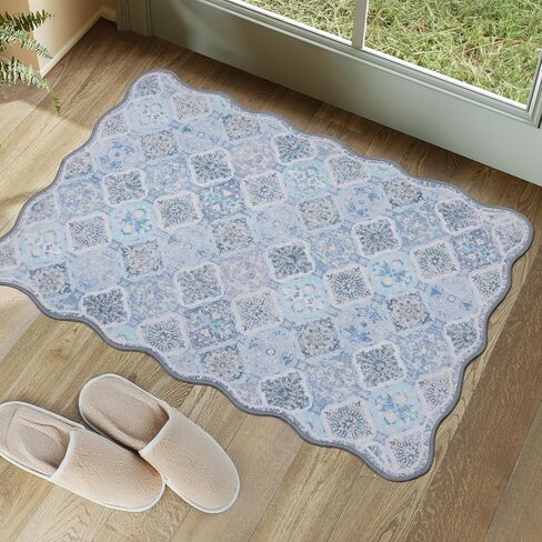 Moroccan 2x6 Rug Runner for Hallways, Unique Scalloped Ultra-Thin Soft Washable Rug, Non-Slip Stain Resistant Lightweight Low-Pile Carpet for Living Room Bedroom Dining Room Office (Purple) in Saudi Arabia
