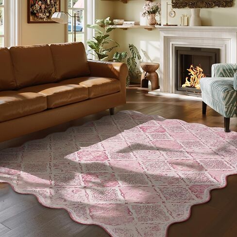 Moroccan 2x6 Rug Runner for Hallways, Unique Scalloped Ultra-Thin Soft Washable Rug, Non-Slip Stain Resistant Lightweight Low-Pile Carpet for Living Room Bedroom Dining Room Office (Purple) in Saudi Arabia