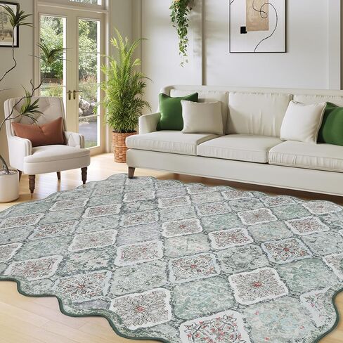 Moroccan 2x6 Rug Runner for Hallways, Unique Scalloped Ultra-Thin Soft Washable Rug, Non-Slip Stain Resistant Lightweight Low-Pile Carpet for Living Room Bedroom Dining Room Office (Purple) in Saudi Arabia