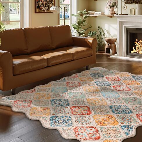Moroccan 2x6 Rug Runner for Hallways, Unique Scalloped Ultra-Thin Soft Washable Rug, Non-Slip Stain Resistant Lightweight Low-Pile Carpet for Living Room Bedroom Dining Room Office (Purple) in Saudi Arabia