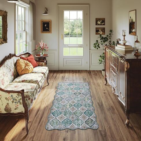 Moroccan 2x6 Rug Runner for Hallways, Unique Scalloped Ultra-Thin Soft Washable Rug, Non-Slip Stain Resistant Lightweight Low-Pile Carpet for Living Room Bedroom Dining Room Office (Purple) in Saudi Arabia
