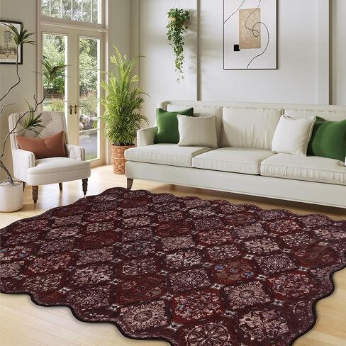 Moroccan 2x6 Rug Runner for Hallways, Unique Scalloped Ultra-Thin Soft Washable Rug, Non-Slip Stain Resistant Lightweight Low-Pile Carpet for Living Room Bedroom Dining Room Office (Purple) in Saudi Arabia