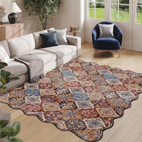 Moroccan 2x6 Rug Runner for Hallways, Unique Scalloped Ultra-Thin Soft Washable Rug, Non-Slip Stain Resistant Lightweight Low-Pile Carpet for Living Room Bedroom Dining Room Office (Purple) in Saudi Arabia