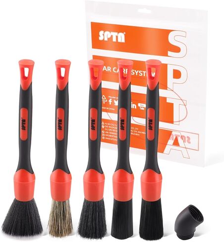 SPTA Car Drill Brush, Drill Brush Attachment 5Pcs Detachable Car Care Detailing Brush Set Soft No Scratch Boar Hair Detail Brush Car Care Detail Brush for Air Vent Automotive Interior Exterior -DF075 in Saudi Arabia