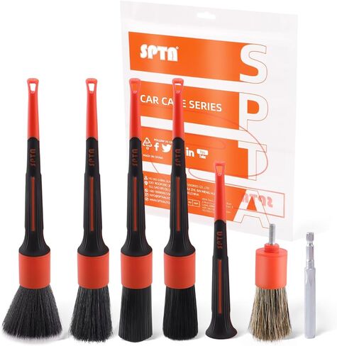 SPTA Car Drill Brush, Drill Brush Attachment 5Pcs Detachable Car Care Detailing Brush Set Soft No Scratch Boar Hair Detail Brush Car Care Detail Brush for Air Vent Automotive Interior Exterior -DF075 in Saudi Arabia