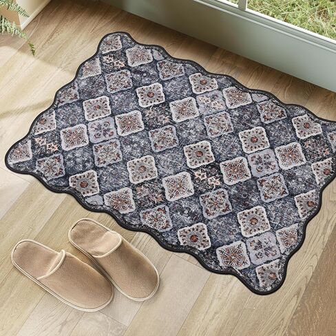 Moroccan 2x6 Rug Runner for Hallways, Unique Scalloped Ultra-Thin Soft Washable Rug, Non-Slip Stain Resistant Lightweight Low-Pile Carpet for Living Room Bedroom Dining Room Office (Purple) in Saudi Arabia