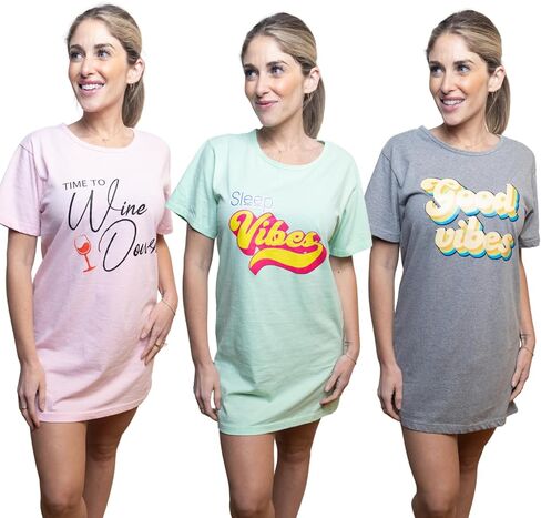 MISS POPULAR 3-Pack Ladies Dorm Sleep Long Shirt Soft Cotton Cute Printed Design for Women in Saudi Arabia