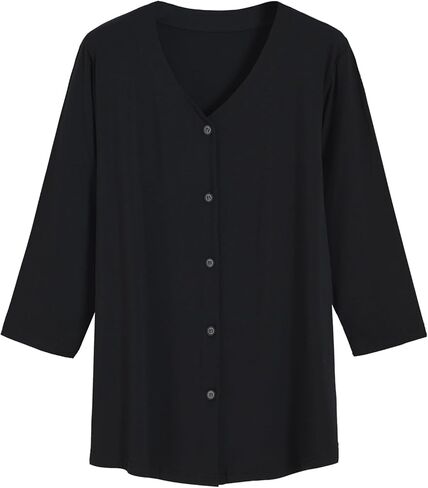 Latuza Women's 3/4 Sleeve Button Up Pajama Top Bamboo Viscose V Neck Sleep Shirt in Saudi Arabia