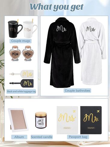 Jecery 12 Pcs His and Hers Gifts for Couples Mr and Mrs Bathrobes Flannel Embroidered Matching Robes Coffee Cups Wedding Engagement Honeymoon Essentials Anniversary Valentine Travel Gift Set in Saudi Arabia